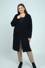 Gilet long en maille grande taille pour femme, avec poches et détails rayés