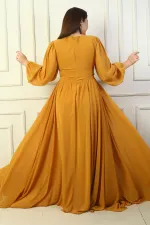 Front-lace, underwired, lined long chiffon dress