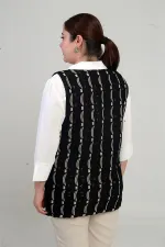 Kadın Önü Düğmeli Ajurlu Büyük Beden Triko Yelek