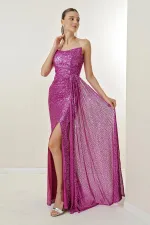 Robe longue à sequins, drapée sur le devant, sans bretelles et doublée