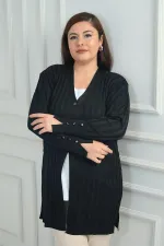 Gilet long grande taille pour femme avec détail de boutons de manchette et lycra côtelé épais