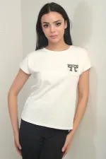 Women's Round Neck Short Sleeve Blouse with Pocket Detail and Lycra Fabric