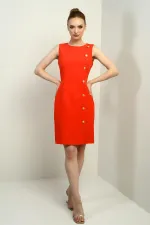 Kadın Kendinden Telalı Yan Düğmeli Kısa Elbise