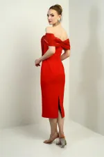 Robe midi en satin pour femme, col madon, doublure intégrée