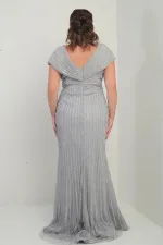 Robe sirène doublée à imprimé pierres, décolleté en V devant et dos, grandes tailles