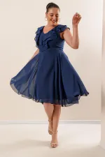 Yaka Volanlı Şifon Büyük Beden Elbise