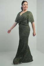 Robe longue doublée à col en V pour femme, ornée d'un nœud sur le devant et de perles, grandes tailles