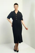 Women's Single Pocket Half-Buttoned Gradient Dress with Front Slit