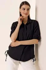 Shirt with Buttoned Sleeves, Single Pocket, and Lace-Up Sides