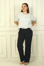 Pantalon en mousseline grande taille avec taille élastique et doublure