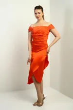 Women's Madonna Neckline Draped Asymmetrical Satin Short Dress