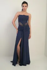 Robe longue bustier pour femme avec détails perlés et doublure transparente à la taille