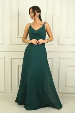 Women's Strappy Draped Lined Chiffon Long Dress