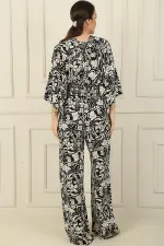 Front and Back V-Neck Crop Top, Elastic Waistband, Pocketed Palazzo Pants, Floral 2-Piece Set