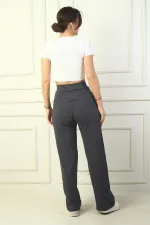 Kadın Beli Cırt Cırtlı Kapama Likralı Palazzo Pantolon