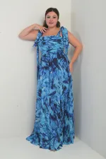 Robe longue en crêpe mousseline à motif de feuilles, grande taille, col en V, épaules dénudées, bretelles nouées, doublée