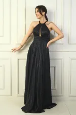 Robe de soirée longue à sequins, dos nu, buste plissé, doublée, pour femme