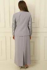 İçi Yarım Ay Kol Bluz Pul NakışişlemeBoncuk Detaylı Ceket Etek Astarlı Büyük Beden 3'lü Takım