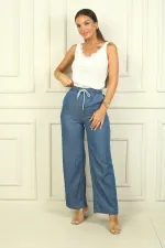 Pantalon palazzo à jambes larges, taille élastique, poches latérales et doublure en lyocell