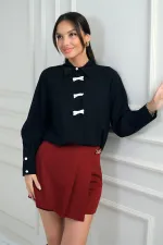 Kadın Fiyonk Detaylı Krep Şifon Gömlek