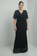 Robe longue doublée à col en V pour femme, ornée d'un nœud sur le devant et de perles, grandes tailles