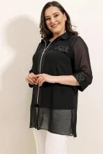 Chemise oversize en mousseline sans manches à fermeture éclair et détails pailletés
