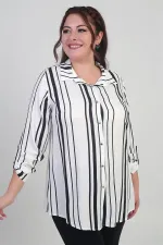 Chemise grande taille pour femme avec manches retroussables et rayures verticales