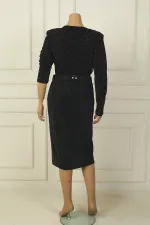 Women's Wrap Collar Belted Lined Embellished Plus Size Midi Dress