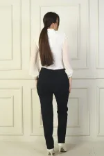 Kadın Beli Lastikli Yandan Cepli Çımalı Full Likra Çelik Klasik Paça Pantolon