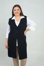 Gilet long en maille grande taille pour femme avec détails rayés sur les poches