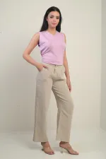 Women's Muslin Palazzo Pants with Elastic Waist and Pockets