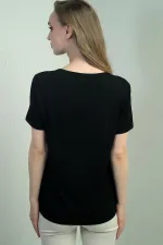 V Neck Short Sleeve Blouse with V Accessories