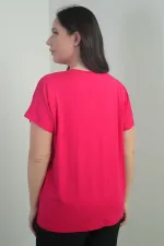 Kadın Omuzu Taş Baskılı Bisiklet Yaka Yarasa Kol B.B. Bluz