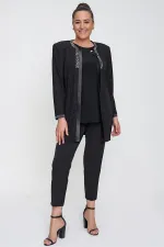 Yakası Taşlı Simli Ceket Bluz Büyük Beden Takım