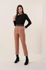 Beli Lastikli Kemerli Yün Efektli Pantolon