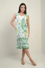 Women's Front Back V Neck Elastic Waist Pocket Mixed Geometric Pattern Ruffle Dress