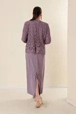 Ensemble robe et veste doublée de dentelle et de perles, grande taille, deux pièces