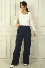 Pantalon palazzo à rayures verticales et poches latérales pour femme