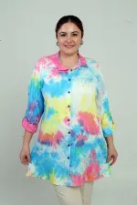 Chemise à manches longues en batik brodé grande taille pour femme