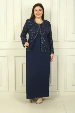 Ensemble 2 pièces pour femme, comprenant une veste en tulle ornée de sequins et de perles, une robe longue à manches demi-lune en crêpe doublée et un pantalon grande taille.