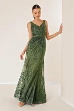 Thick Strapped Ghost Tulle Lined Glittery Long Dress