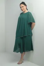 Robe midi en mousseline doublée à manches courtes à volants pour femme, grande taille, ornée de pierres