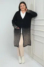 Cardigan long en maille grande taille à imprimé léopard et motif neige avec poches pour femme