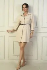 Lycra Double Faux Pocket Shirt Dress