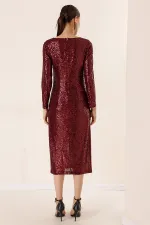 V Yaka Önü Büzgülü Astarlı Pulpayet Elbise