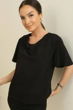 V-neck Crystal Fabric Short-Sleeved Blouse