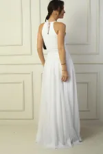 Robe de soirée longue à sequins, dos nu, buste plissé, doublée, pour femme