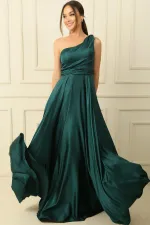 Tek Omuz Drapeli Astarlı Krep Elbise