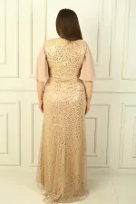 Robe longue BB pour femme, doublée de mousseline et ornée de perles et de sequins