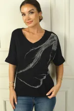 Chemisier à manches courtes et col en V pour femme, motif large, silhouette Stoned Girl